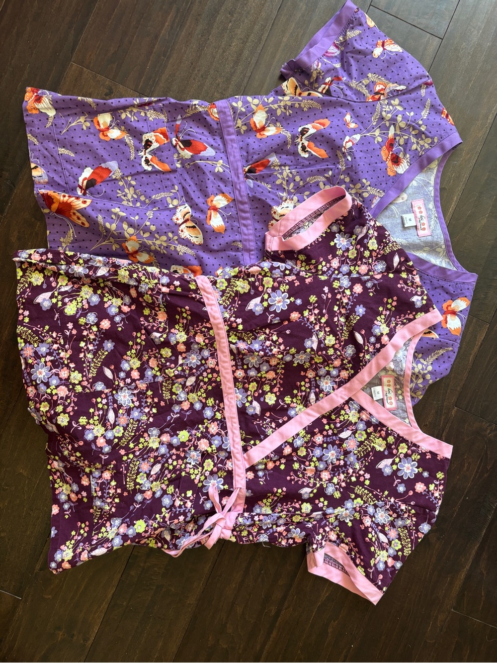 koi Floral Purple and Pink Wrap Pajama Top Set